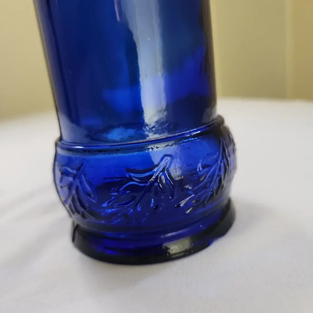 Vintage Vidrios San Miguel Cobalt Blue Glass Bottle Made in Spain 100% Recycled
